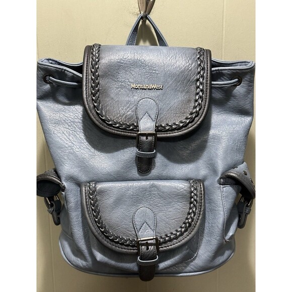 Montana West Backpack Purse for Women Soft Washed Leather Drawstring Blue EUC main image 7